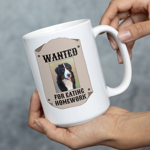 Wanted For Eating Homework Custom Dog Photo Coffee Mug