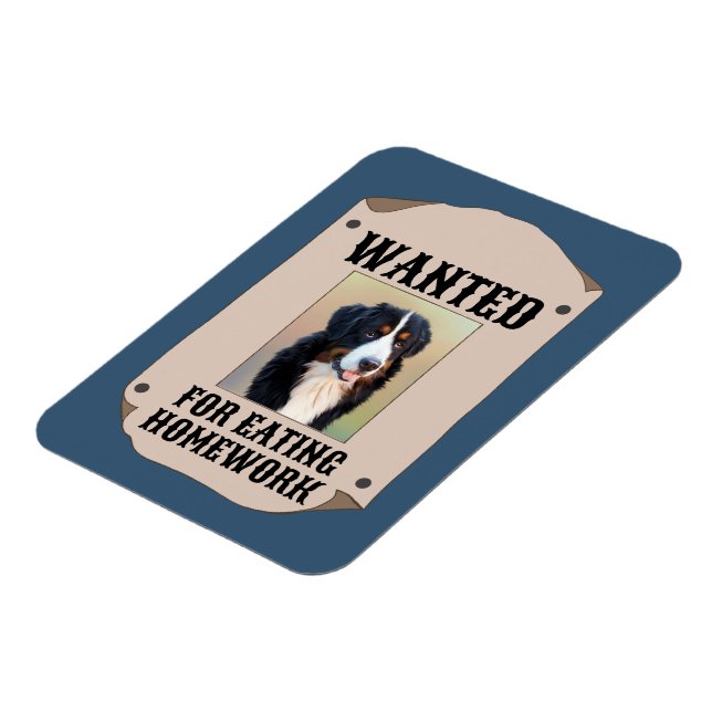 Wanted For Eating Homework Custom Dog Photo Magnet (Left Side)