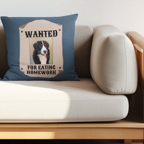 Wanted For Eating Homework Custom Dog Photo Throw Pillow