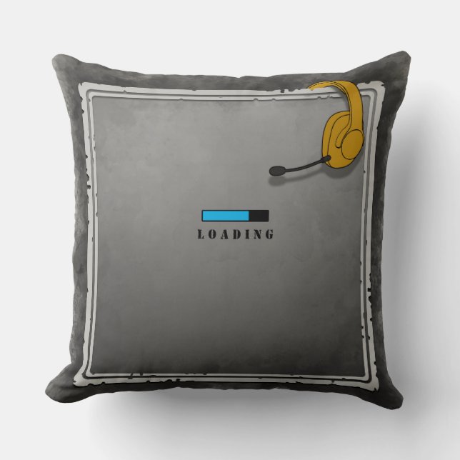 Wanted, gamer loading screen with headset throw pillow (Front)