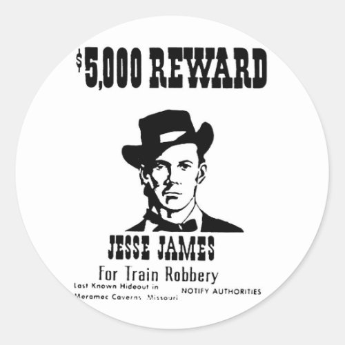 Wanted Jesse James Classic Round Sticker