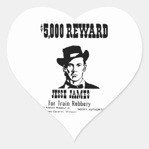 Wanted Jesse James Heart Sticker