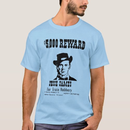 Wanted Jesse James Old Vintage Historical Blue T_Shirt