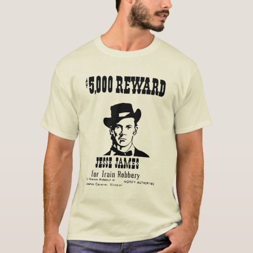 Wanted Jesse James Old Vintage Historical Natural T_Shirt