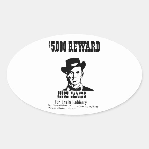Wanted Jesse James Oval Sticker