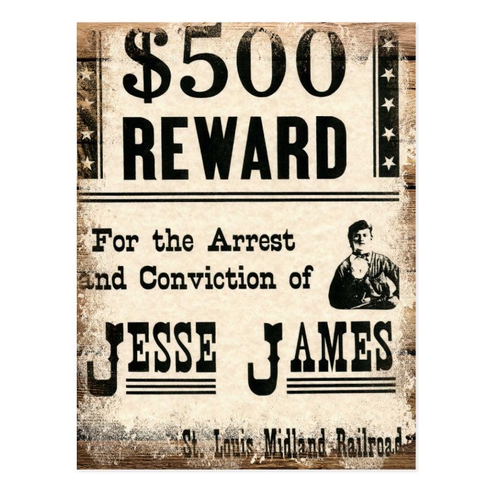 Wanted Jesse James Post Cards