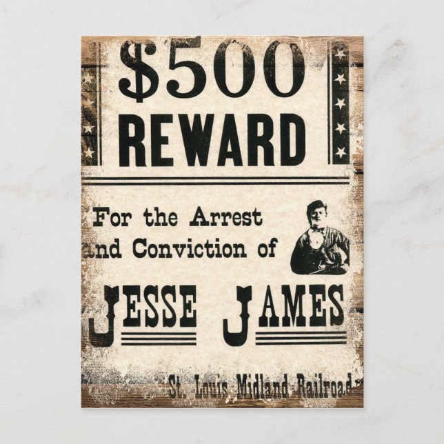 Wanted Jesse James Postcard (Front)