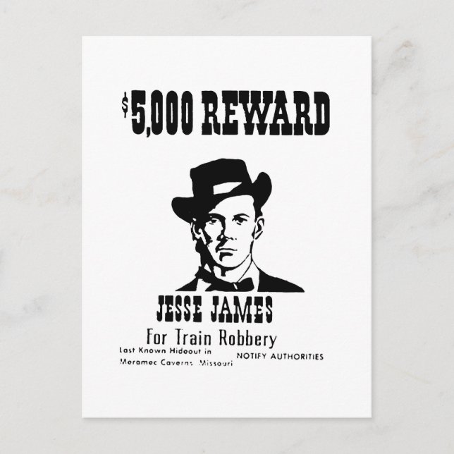 Wanted Jesse James Postcard (Front)