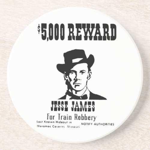 Wanted Jesse James Sandstone Coaster