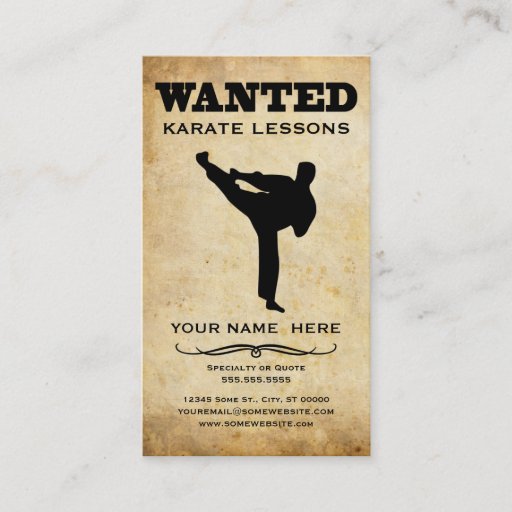 Customizable wanted : karate lessons business card