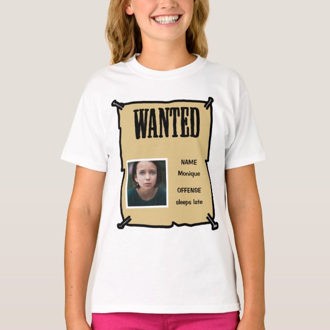 Wanted Kid Cute Cartoon Sign and offense T-Shirt (Front)