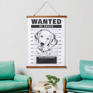 Wanted Mugshot Golden Retriever Hanging Tapestry