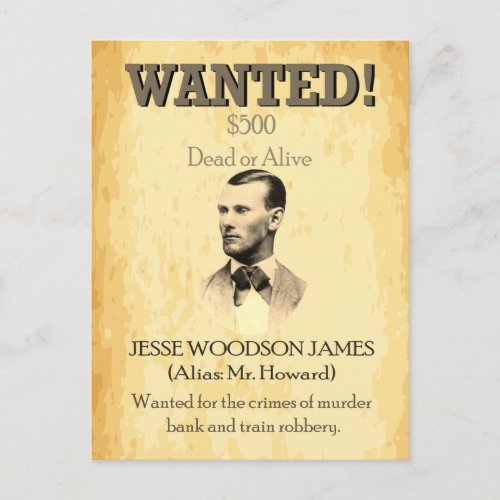 Wanted Outlaw Jesse James Wild West USA Postcard