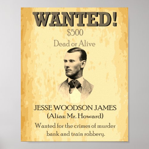 Wanted Outlaw Jesse James Wild West USA  Poster