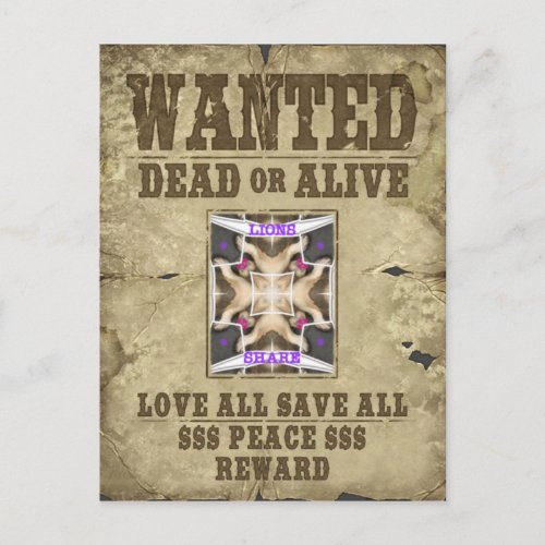 Wanted Peace Love and Inspiration Spread Harmony Postcard