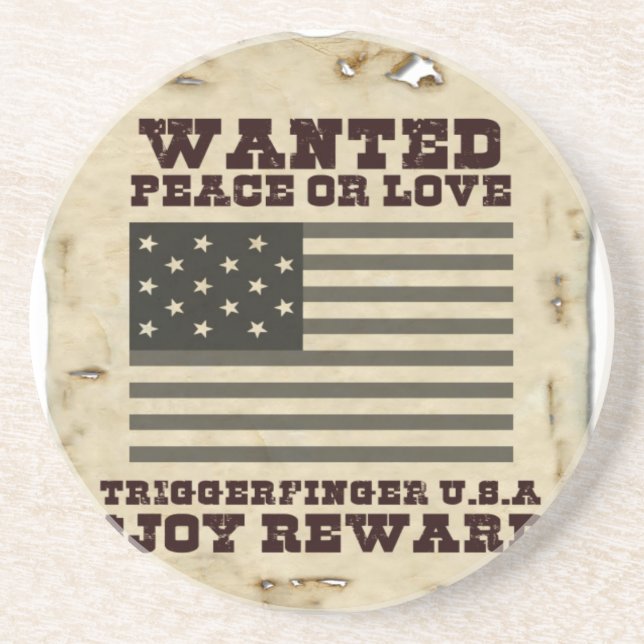 Wanted Peace Sandstone Coaster (Front)