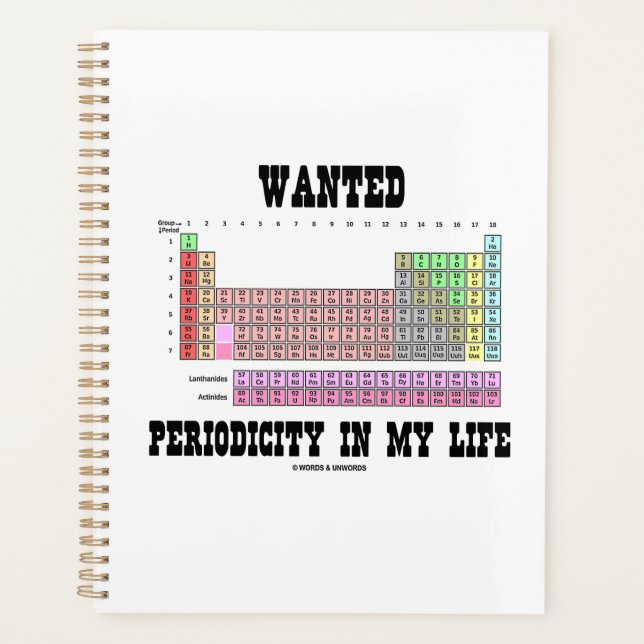 Wanted Periodicity In My Life Periodic Table Humor Planner (Front)