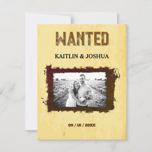 WANTED Photo  🤠 Rustic Western Wedding RSVP Card (Front)