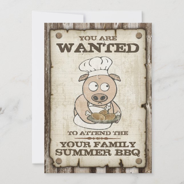 Wanted Pig BBQ Invitations (Front)