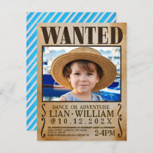WANTED! Pirates birthday party Invitation card