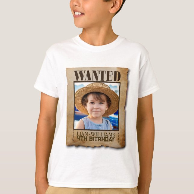 WANTED! Pirates birthday party T-Shirt (Front)