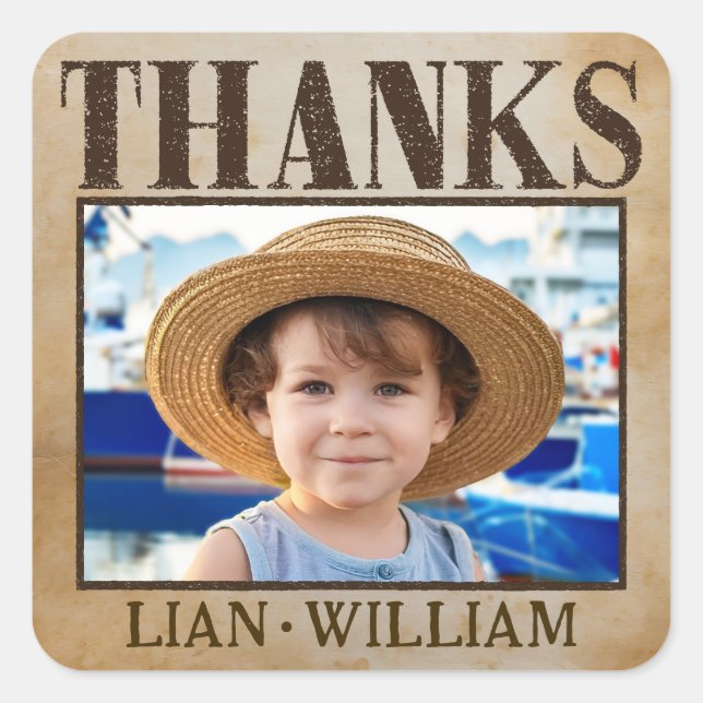 WANTED! Pirates birthday party thanks stickers (Front)