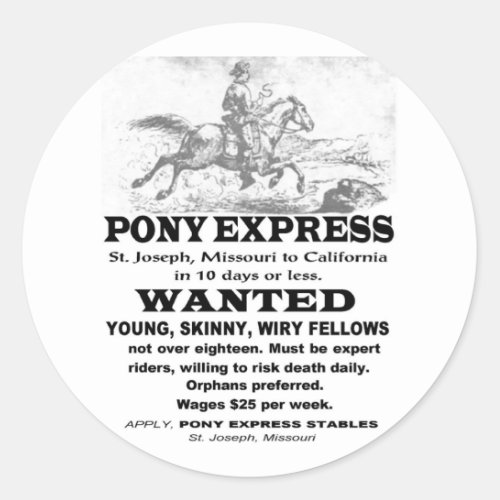 Wanted Pony Express Rider Classic Round Sticker