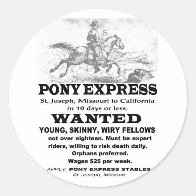 Wanted Pony Express Rider Classic Round Sticker (Front)