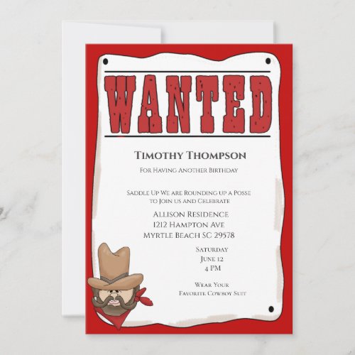 Wanted Poster Birthday Invitation