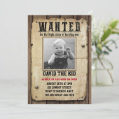 Wanted Poster Boy First Birthday Cowboy Invitation (Standing Front)