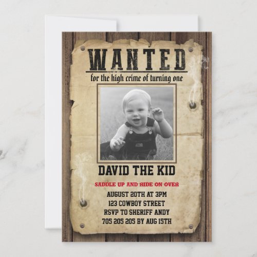 Wanted Poster Boy First Birthday Cowboy Invitation