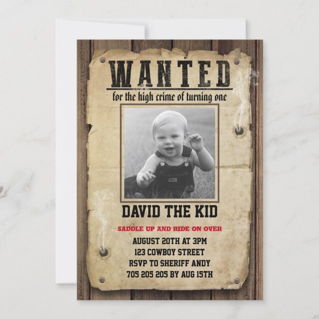 Wanted Poster Boy First Birthday Cowboy Invitation (Front)