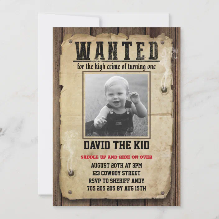 FREE SHIPPING! Wanted Poster Western Theme Birthday Party Invitations 