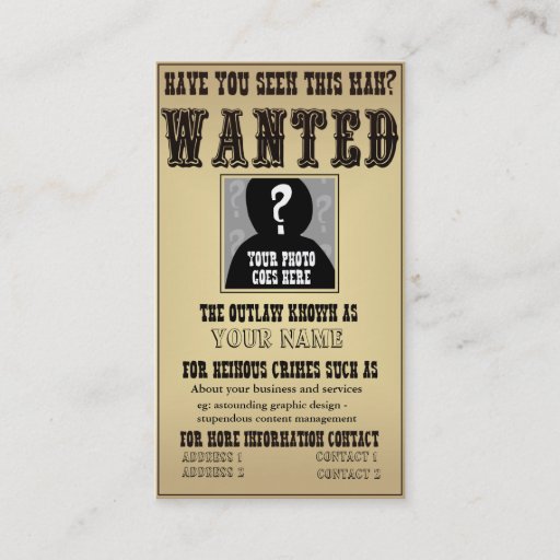 Customizable Wanted Poster Business Card