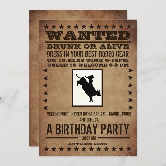 Wanted Poster, Classic Western Birthday Invitation (Front/Back)