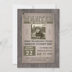wanted poster cowboy birthday invitation