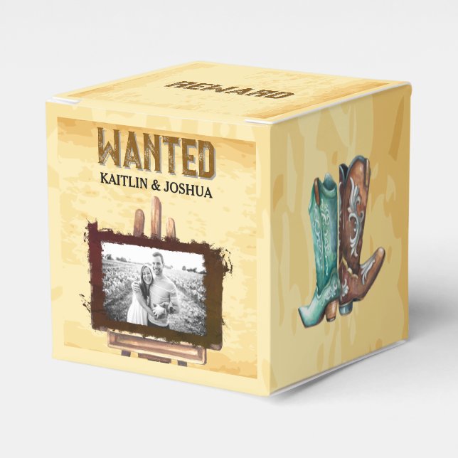 WANTED Poster 🤠 Cowboy Boots Wedding Favor Boxes (Front Side)
