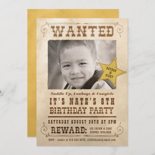 Wanted Poster Cowboy Western Birthday Party Invitation
