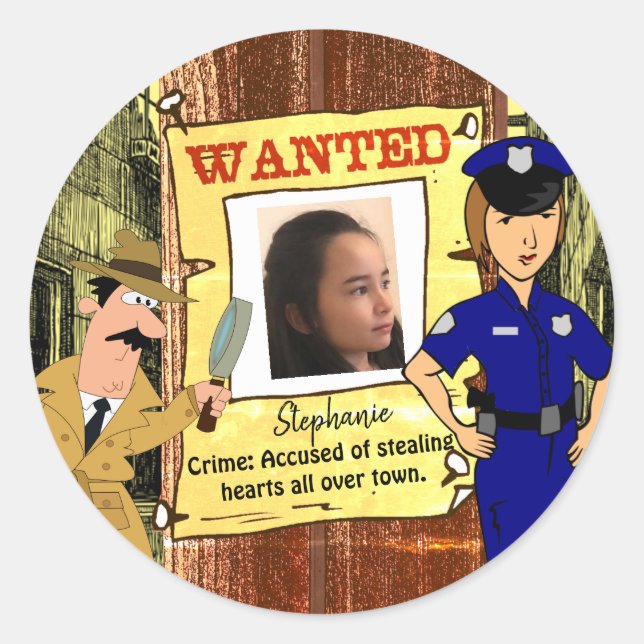 Wanted Poster Customizable Photo Sticker (Front)