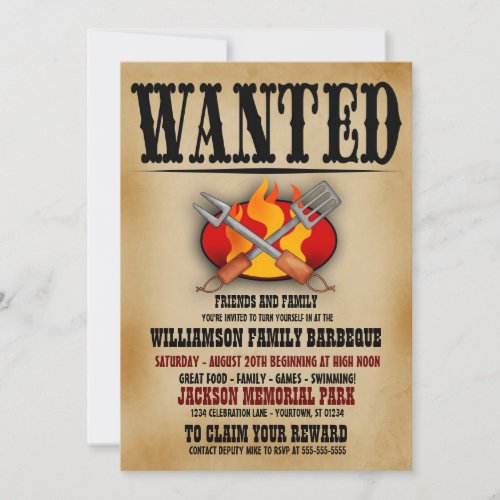 Wanted Poster Family Barbeque Invitations