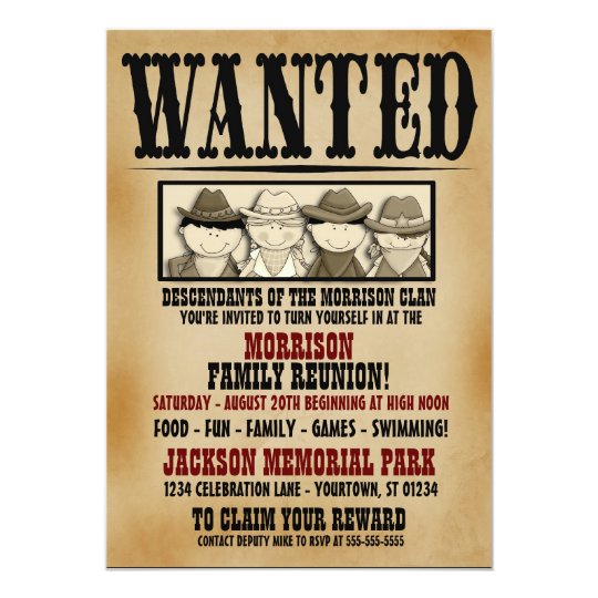 Wanted Poster  Family  Reunion  Barbeque Invitation Zazzle com