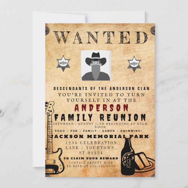 Wanted Poster Family Reunion Barbeque Invitation (Front)