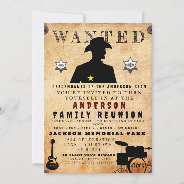 Wanted Poster Family Reunion Barbeque Invitation (Front)