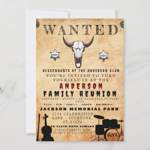 Wanted Poster Family Reunion Barbeque Invitation