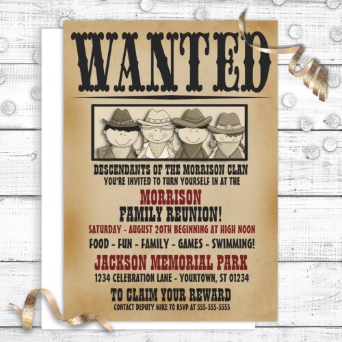 Wanted Poster Family Reunion Barbeque Invitation