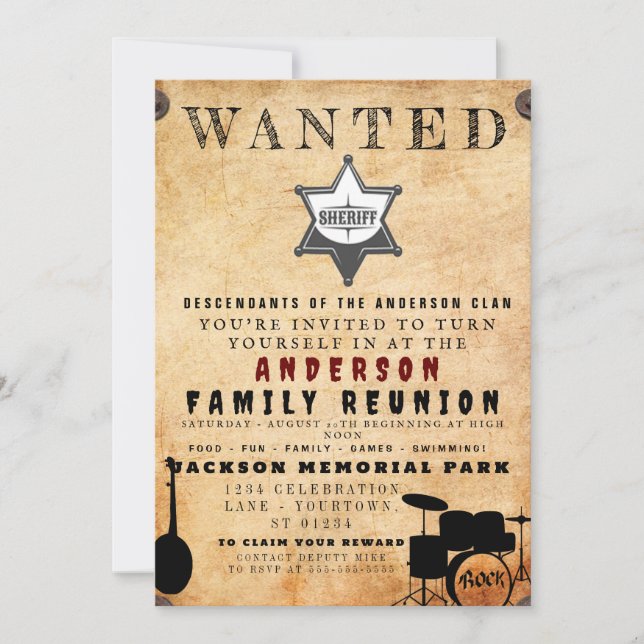 Wanted Poster Family Reunion Barbeque Invitation (Front)