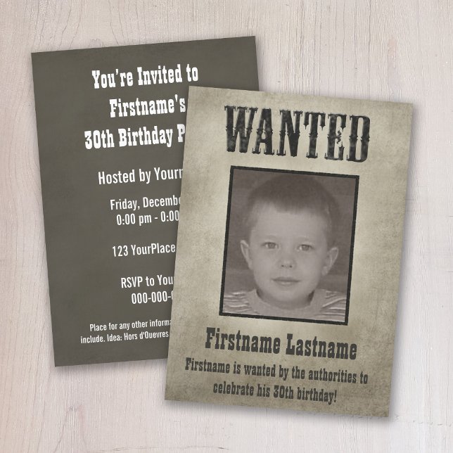 WANTED Poster Funny Birthday Invitation (A wild west theme birthday party invitation with a wanted poster for the invitation.)