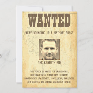 Wanted Poster Funny Humor 50th Birthday  Invitation