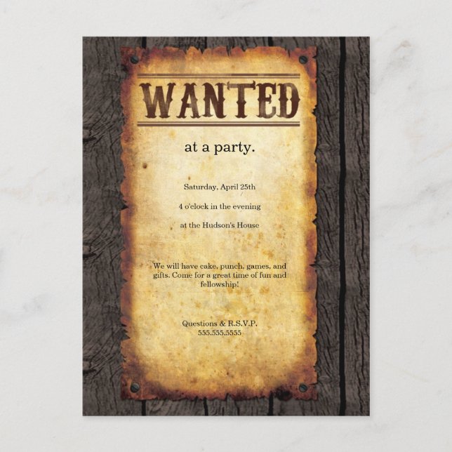 Wanted Poster Invitations (Front)