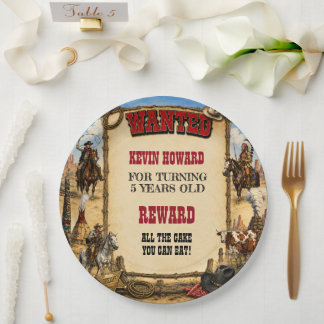 Wanted Poster Kids Birthday Party Paper Plates